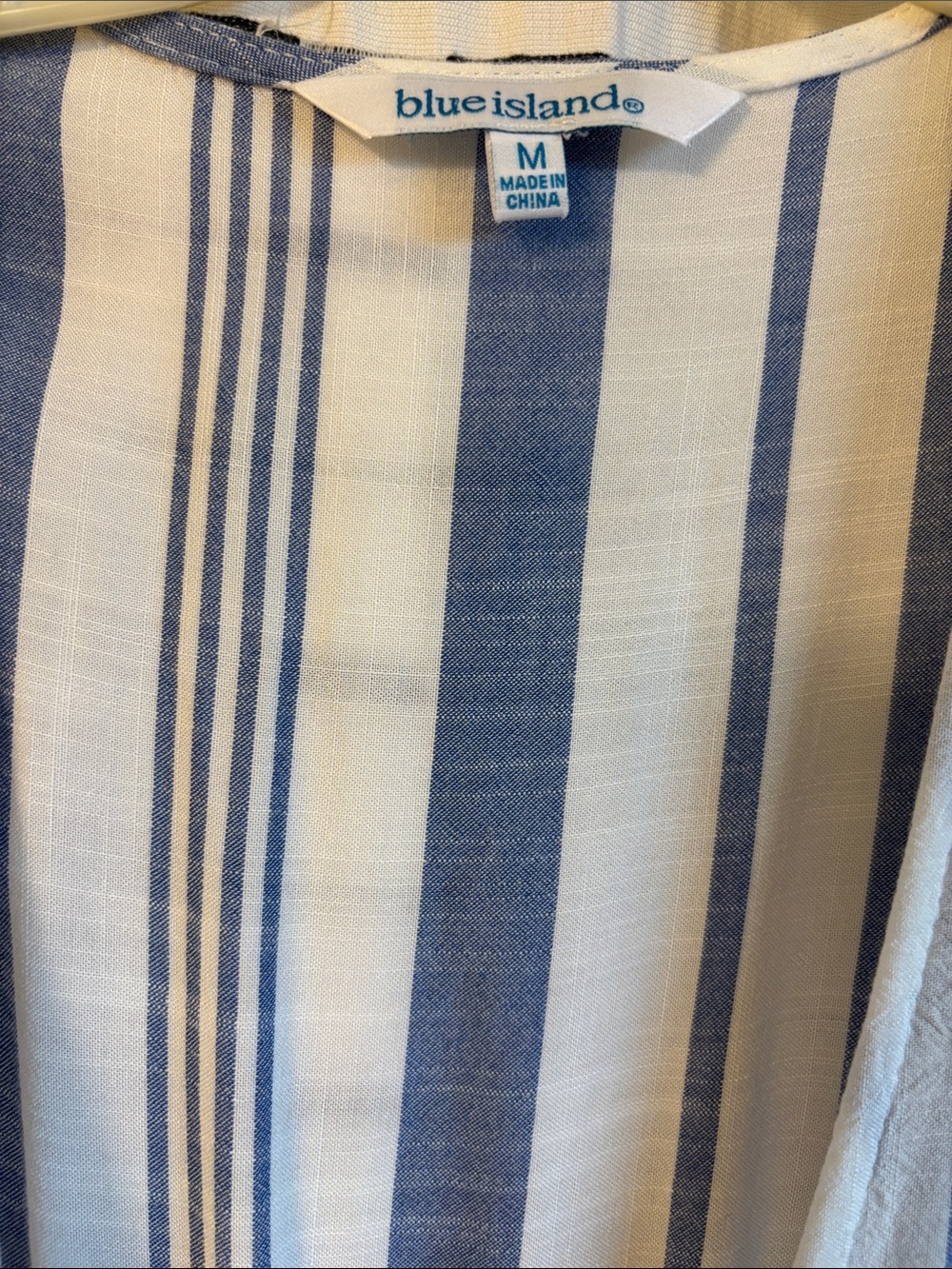 blue island Blue and White Vertical Stripe Maxi Tiered Dress Coverup - Picture 3 of 8